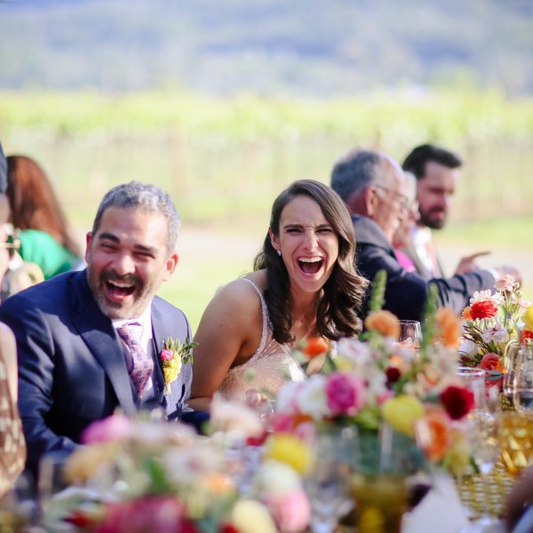 Bride and groom at wedding reception