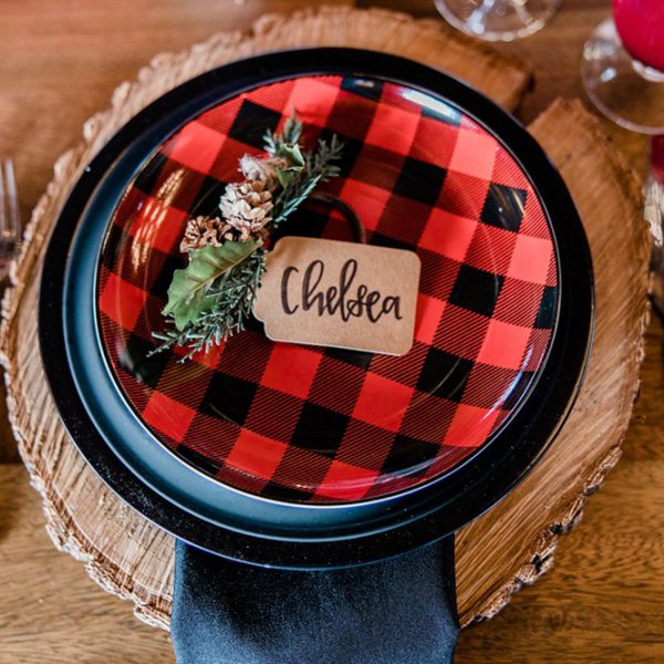 Buffalo check wedding place setting